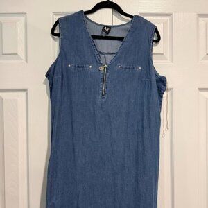 AK Denim Sleeveless Dress XL Zip Front Chambray Shift Dress